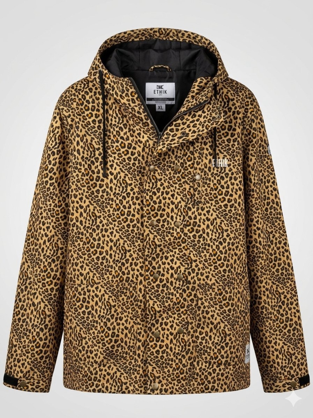 Ethik Leopard-Print Hooded Raincoat - Tan & Black/ NWOT/ XL / Ptp-25”/ men’s